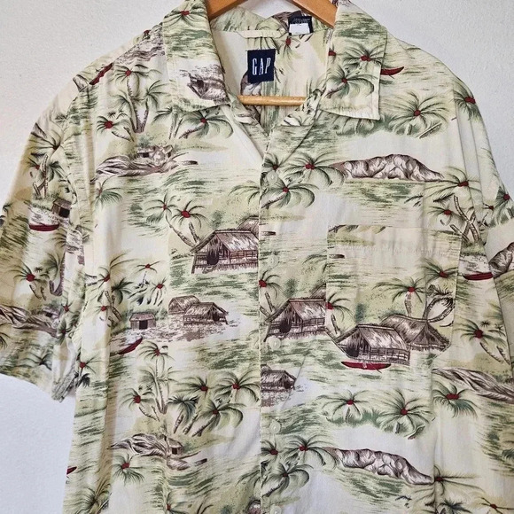 GAP Hawaiian Shirt L | Palm Tree Print Summer Button Down - Picture 12 of 13